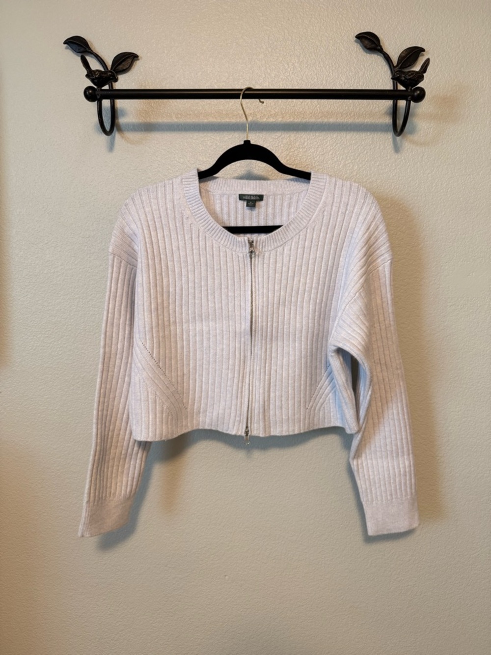 wild fable Light Blue Ribbed Zip-Front Cropped Cardigan